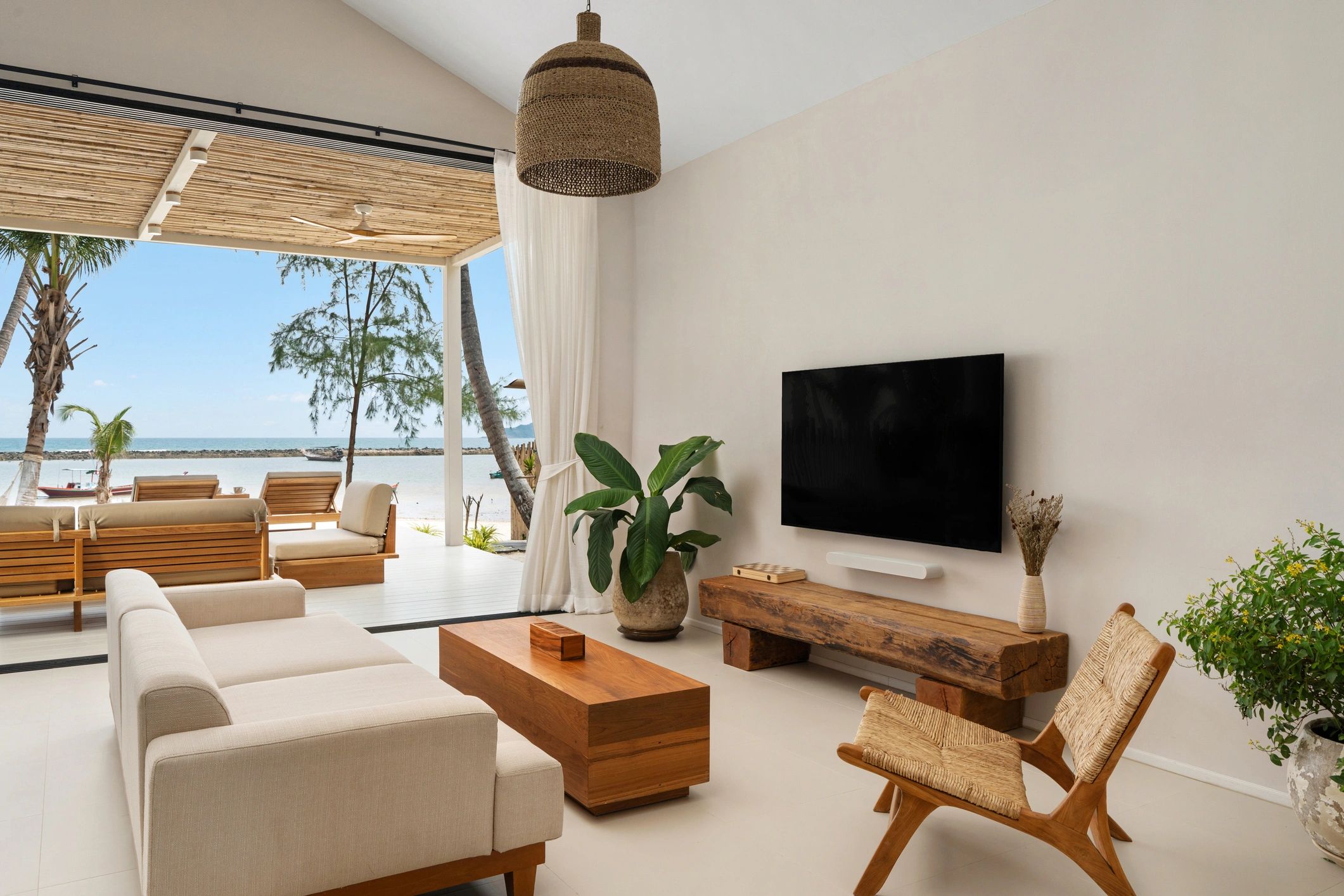 Minimalist living room interior designed with clean lines